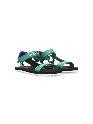 Dolce & Gabbana Kids logo-embroidered touch-strap sandals - Green