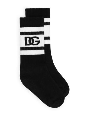 Dolce & Gabbana Kids logo-intarsia ribbed stretch-cotton socks - Black