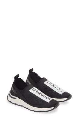 Dolce & Gabbana Kids' Logo Knit Slip-On Sneaker in Black/White