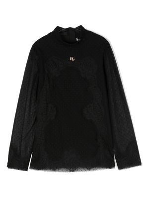Dolce & Gabbana Kids logo-lettering lace-detailing blouse - Black