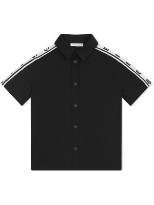 Dolce & Gabbana Kids logo-panel short-sleeve poplin shirt - Black