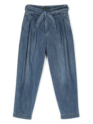 Dolce & Gabbana Kids logo-patch belted denim trousers - Blue