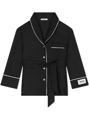 Dolce & Gabbana Kids logo-patch button-front silk shirt - Black