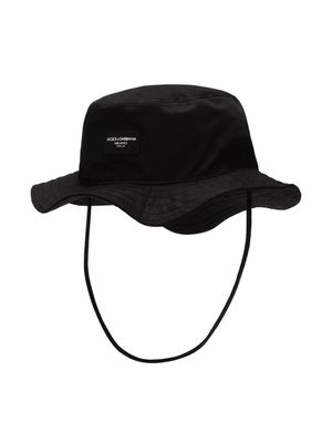 Dolce & Gabbana Kids logo-patch cotton-blend bucket hat - Black