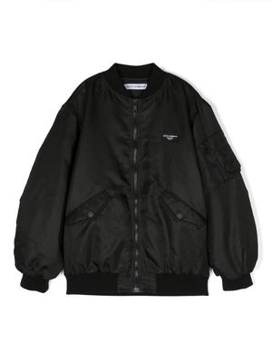 Dolce & Gabbana Kids logo-patch cotton bomber jacket - Black