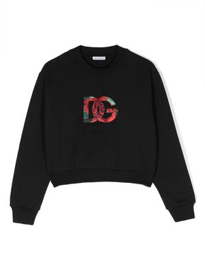 Dolce & Gabbana Kids logo-patch cotton sweatshirt - Black