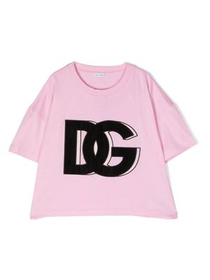 Dolce & Gabbana Kids logo-patch cotton T-Shirt - Pink