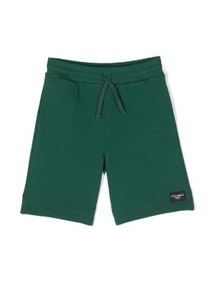 Dolce & Gabbana Kids logo-patch cotton track shorts - Green