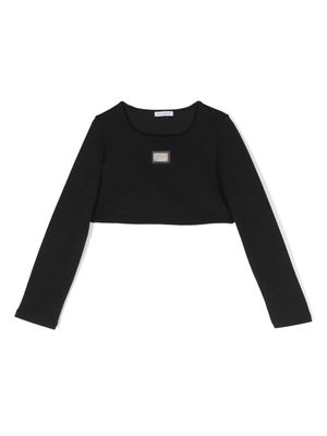 Dolce & Gabbana Kids logo-patch cropped shirt - Black