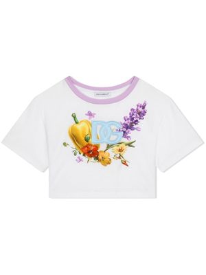 Dolce & Gabbana Kids logo-patch cropped T-shirt - White