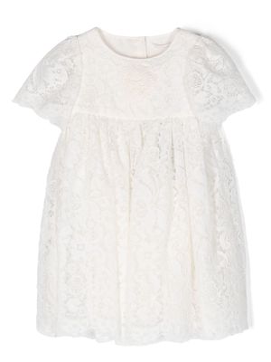 Dolce & Gabbana Kids logo-patch floral-lace dress - White
