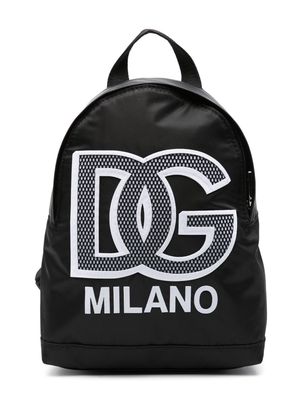 Dolce & Gabbana Kids logo-patch gabardine-weave backpack - Black