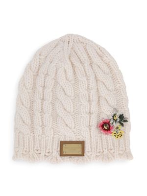 Dolce & Gabbana Kids logo-patch knitted beanie - Neutrals