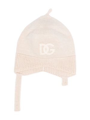 Dolce & Gabbana Kids logo patch knitted hat - Neutrals