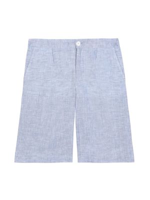 Dolce & Gabbana Kids logo-patch linen Bermuda shorts - Blue