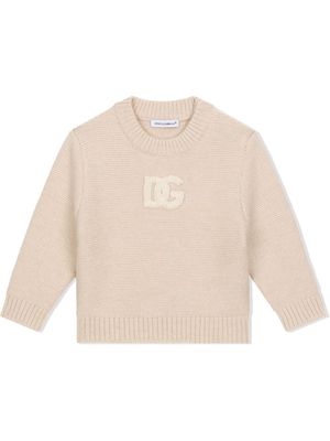 Dolce & Gabbana Kids logo-patch long-sleeve jumper - Neutrals