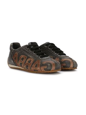 Dolce & Gabbana Kids logo-patch low-top leather sneakers - Black