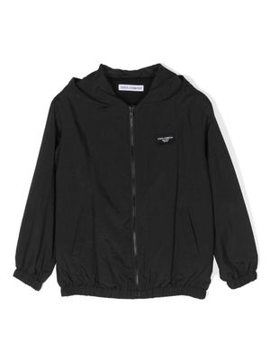 Dolce & Gabbana Kids logo-patch ripstop hooded jacket - Black