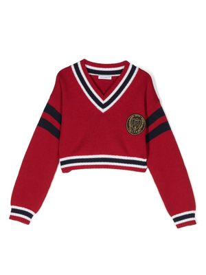 Dolce & Gabbana Kids logo-patch striped jumper - Red