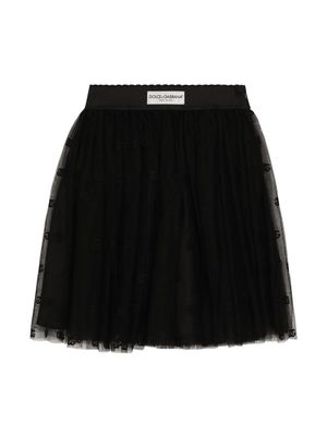 Dolce & Gabbana Kids logo-patch tulle skirt - Black
