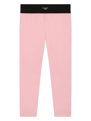 Dolce & Gabbana Kids logo-patch two-tone leggings - Pink