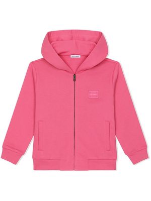 Dolce & Gabbana Kids logo-patch zip-up hoodie - Pink
