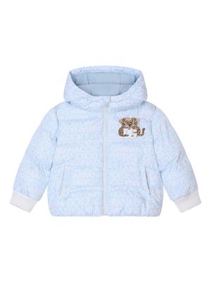 Dolce & Gabbana Kids logo-patch zipped padded coat - Blue