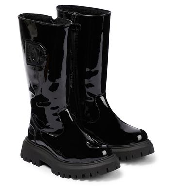 Dolce & Gabbana Kids Logo patent leather knee-high boots