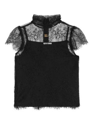 Dolce & Gabbana Kids logo-plaque floral-lace blouse - Black