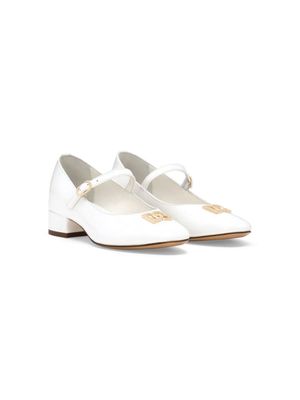 Dolce & Gabbana Kids logo-plaque leather pumps - White