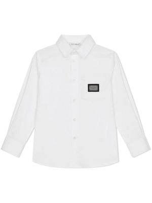 Dolce & Gabbana Kids logo-plaque long-sleeve shirt - White