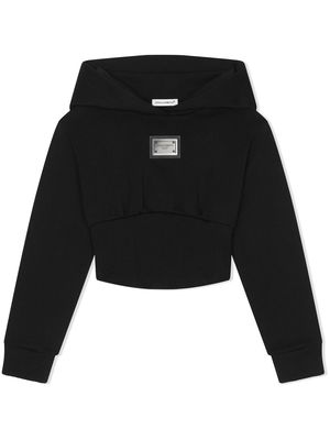 Dolce & Gabbana Kids logo-plaque pullover hoodie - Black
