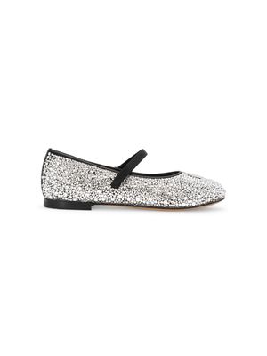 Dolce & Gabbana Kids logo-plaque rhinestone ballerina shoes - Silver