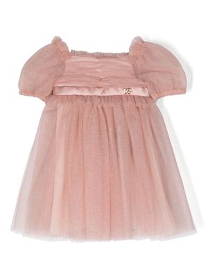 Dolce & Gabbana Kids logo-plaque ruffled tulle dress - Pink