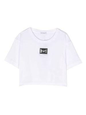 Dolce & Gabbana Kids logo-plaque short-sleeve cropped T-shirt - White