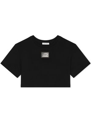 Dolce & Gabbana Kids logo-plaque short-sleeved cropped T-shirt - Black