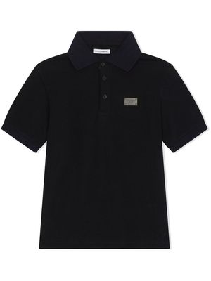 Dolce & Gabbana Kids logo-plaque short-sleeved polo shirt - Black