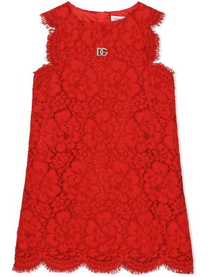 Dolce & Gabbana Kids logo-plaque sleeveless lace dress - Red