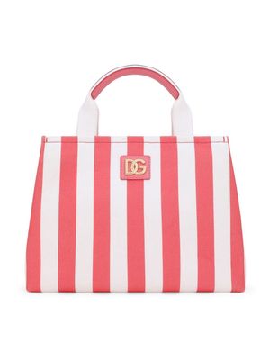 Dolce & Gabbana Kids logo-plaque striped tote bag - Pink