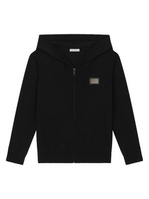 Dolce & Gabbana Kids logo-plaque zip-up hoodie - Black