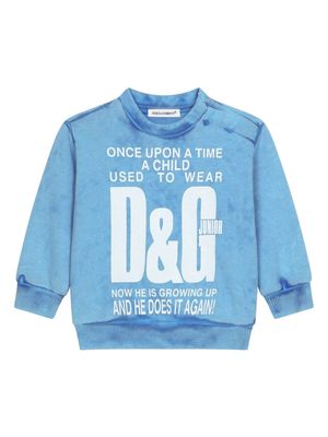 Dolce & Gabbana Kids logo-print bleached cotton sweatshirt - Blue