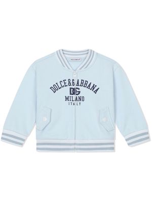 Dolce & Gabbana Kids logo-print cotton baseball jacket - Blue