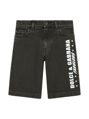 Dolce & Gabbana Kids logo-print cotton denim shorts - Black