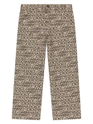 Dolce & Gabbana Kids logo-print cotton trousers - Neutrals