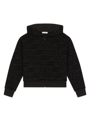 Dolce & Gabbana Kids logo-print cotton zipped hoodie - Black