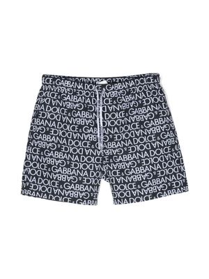 Dolce & Gabbana Kids logo-print drawstring swim shorts - Blue