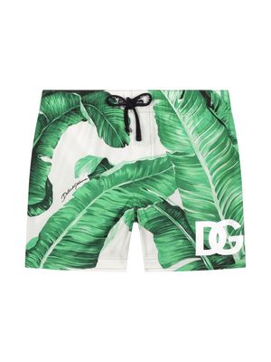 Dolce & Gabbana Kids logo-print drawstring-waist swim shorts - Green