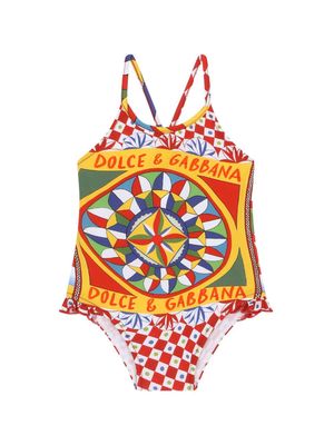 Dolce & Gabbana Kids logo-print ruched-detailing swuimsuit - Multicolour