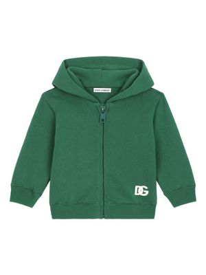 Dolce & Gabbana Kids logo-print zip-up cotton hoodie - Green