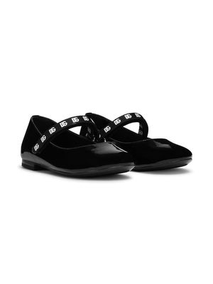Dolce & Gabbana Kids logo-strap ballerina shoes - Black
